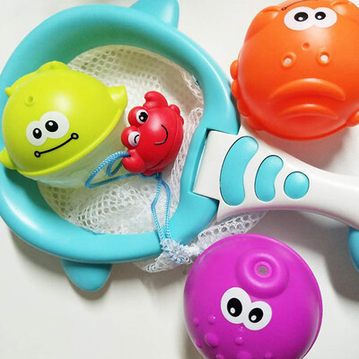 

YIWULABaby Bathing Floating Soft Rubber Animals Water Tub Toy Squirts Spoon-Net 1 Set