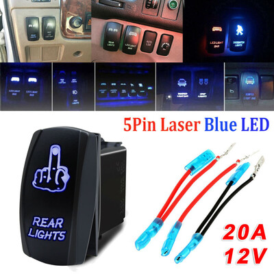 

Backlit Blue Rocker Switch Laser Etched 20A 12V LED Middle Finger Rear Lights US
