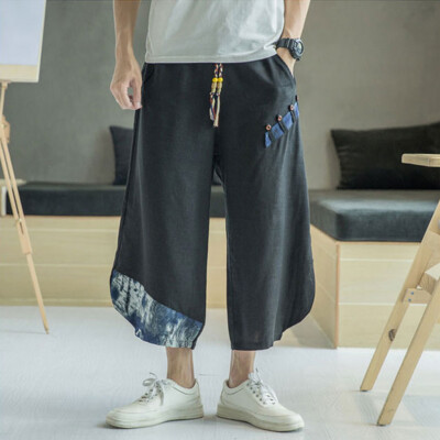 

Gobestart Mens Summer New Fashion linen loose lantern Cropped Sevene-cent Trouser