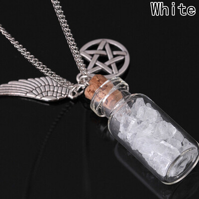 

Drift Bottle Tone Supernatural Stone Necklace Pendant Angel Wing Pentagram Star With Salt Bottle Pendant Chain Necklace