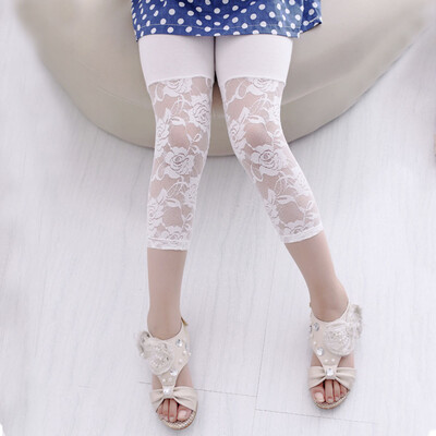 

Summer Girls Leggings Pants Lace cotton Children Clothing Flower Girl Knee Pants 2-7Y