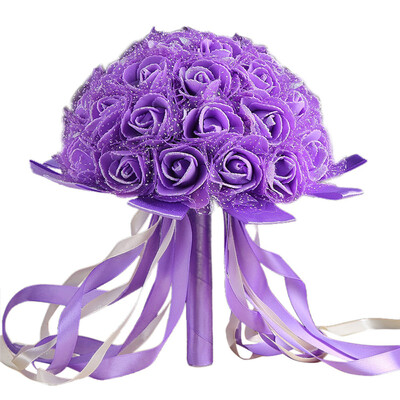 

Gobestart Crystal Ribbon Roses Bridesmaid Wedding Bouquet Bridal Artificial Silk Flowers