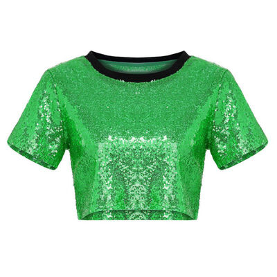 

Newest Sexy Backless Crop Top Spring Summer Fashion Sequin Women Short Sleeve O-neck Short T shirt Female Casual Loose Tops