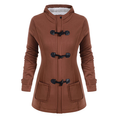 

Plus Size Hooded Faux Fur Horn Button Coat