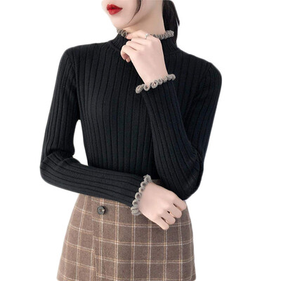 

Autumn Fashion Slim Solid Color Sweaters Ribbed Knitted Pullovers 2019 Winter Warm Half Turtleneck Women Sweater Female Jumper