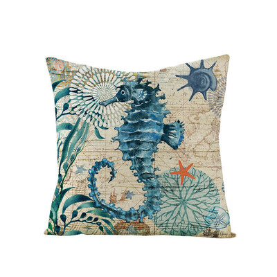 

Ocean Creature Octopus Sea Horse Sea Turtle Home Decor Vintage Pillow Case Square Marine Life Print Pillow Case