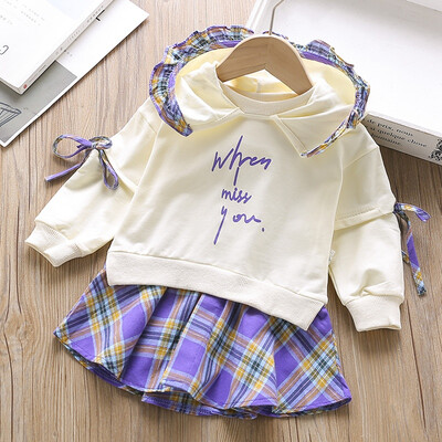 

1-6T Baby Girl Dress New Autumn Cute Toddler Girls Cartoon Print Round Neck Hooded Sweater Princess Long Sleeve Dress