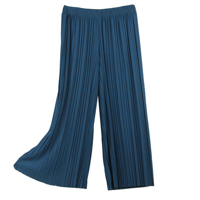 

Women Casual Loose High Waist Capris Wide Leg Pants Pleated Ankle-Length Loose Ladies Pants Summer Solid Color Chiffon Pants