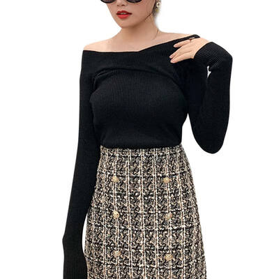

Bottoming Sweater Women New Autumn Winter Sweet Loose Neckline Slim Solid Color Knitted Long Sleeve Casual Shirts Sweater