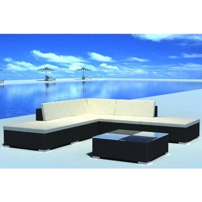 

6 Piece Garden Lounge Set with Cushions Poly Rattan Black