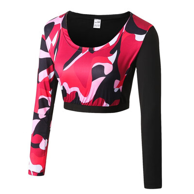 

New arrived Leisure Catton Design T-shirt Printed Camouflage O-neck Summer Long Sleeve T-Shirts Female Sexy Thin Girl T-shirt