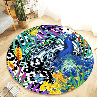 

Toponeto Tropical Plant leaves Pattern Round Flannel Bathroom Kitchen Carpet 80cm