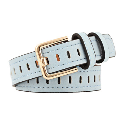 

Solid Color Belt For Women PU Leather Fashion Casual Wide Long Porous Square Buckle Hollow Imitation Belt Female
