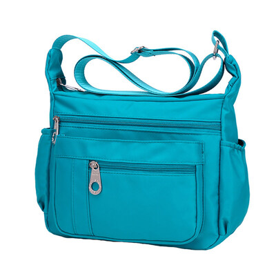 

Women Solid Color Wide Strap Waterproof Zipper Crossbody Shoulder Nylon Bag