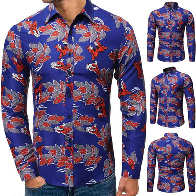 

Toponeto Mens Autumn Winter Casual Turn-down Collar Long Sleeve Printing Shirt