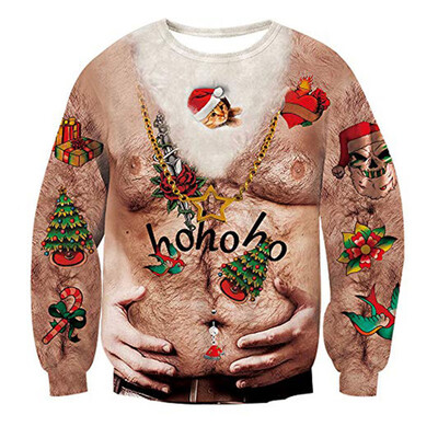 

Winter Hoodies Women Funny Creative Christmas Digital 3D Printed Couple Sweaters Round Neck Pullover Long Sleeve Loose Tops