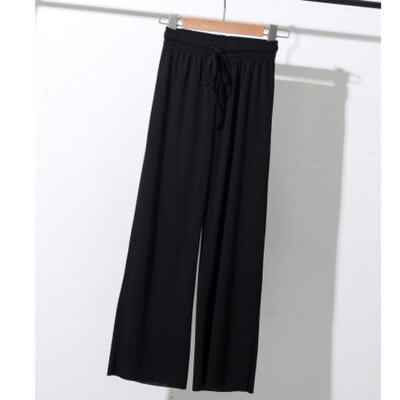

Summer New Women Pants Simple Casual Solid Color Ice Silk Knitted High Waist Loose Pants Female Ladies Wide Leg Pants