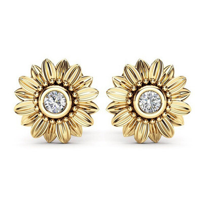 

Fashion Lady Sunflower Stud Earrings Temperament Zircon Women Stud Earrings Jewelry Accessories
