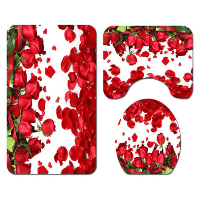 

Rose Petal Blinds For The Shower With Print Toilet Mat Set Of Bathroom Accessories Set Non-Slip Toilet Mat