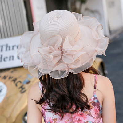 

Summer sun-shading female sun hat Korean version fashionable large-brim lace mesh yarn hat outdoor anti-ultraviolet Beach Hat