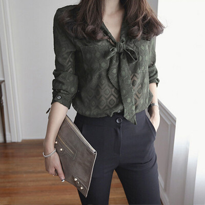 

Spring Autumn Women Cotton Blouse Casual Fashion Print Button Design Solid Color Long Sleeve Shirt