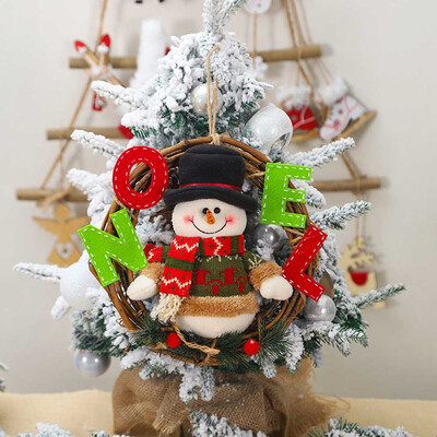 

2020 New Christmas Rattan Circle Door Hanging Santa Claus Snowman Elk Pendant Rattan Wreath Decoration