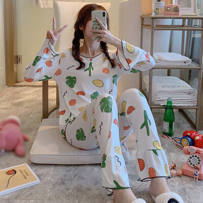 

Women 2PCS Sleepwear Pajamas Cute Carrot Print Casual Tops Pants Home Long Sleeve Nightwear