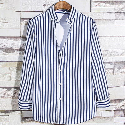 

Mens Shirts Tops Fashion Striped Single-breasted Long Sleeve Slim T-Shirt Plus