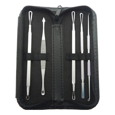 

5 Pcs Removal Pimple Needle Blackhead Remover Black Head Extractor Tools With Black PU Leather Bag