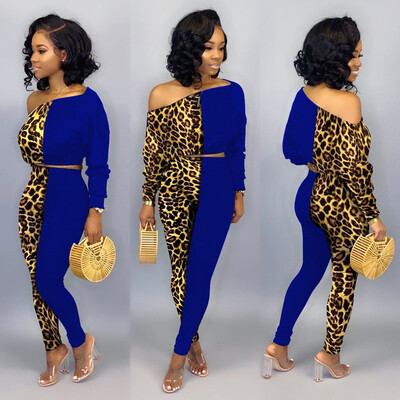 

Toponeto Women Sexy Long Sleeve Leopard Patchwork Blouse TopsLong Pants Suit Sets