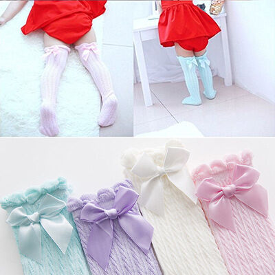 

Toddler Kid Baby Girl Knee High Long Socks Bow Cotton Casual Stockings 28cm 38cm