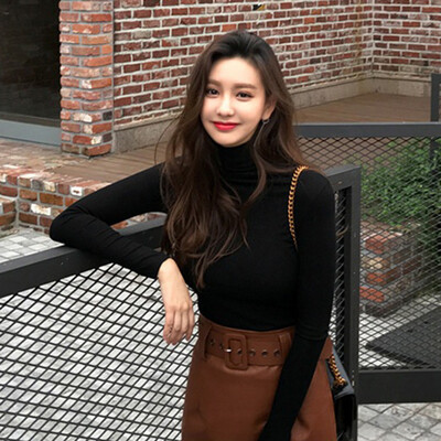 

Womens Long Sleeve Skinny Slim Fit Blouse T Shirt Ladies Autumn High Neck Tops