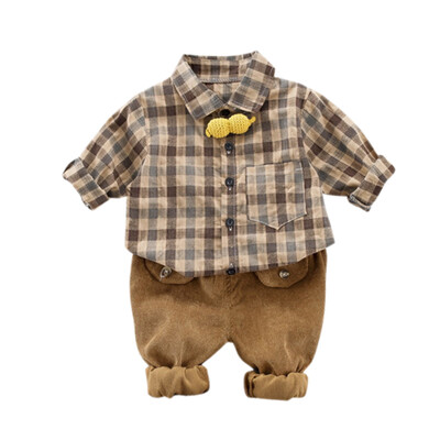 

Autumn Baby Boys Set Casual Long Sleeve Plaid Print Shirt TopsPants Trouser Set