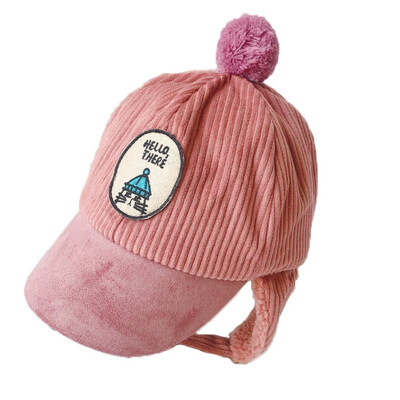 

Fashion Childrens Unisex Fashion Casual All-match Warm Corduroy Velvet Cartoon Patch Decoration Earmuffs Bomber Hat