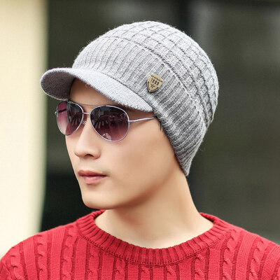 

Winter Waffle Visor Beanie Knit Hat With Billed Fleece Lined Ski Brimmed Cap