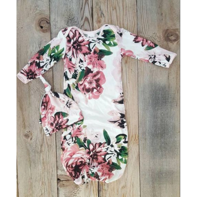 

UK Newborn Baby Girl Flower Swaddle Wrap Blanket Long Sleeve Sleeping BagHat