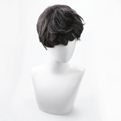 

Tailored Wigs Cosplay Short Natural Hair Mixed Dark Black Handsome Wig Mens