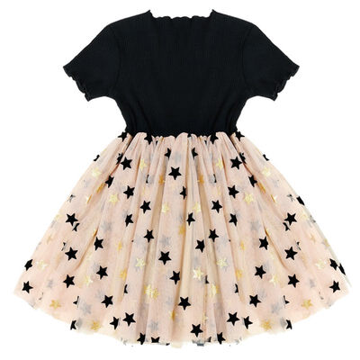 

Summer Casual Baby Girls Star Pattern Short Sleeve Dress Cotton Kids Toddler Mesh Sundress