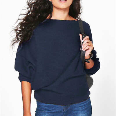 

Autumn New Solid Color Women Sweaters Fashion Batwing Long Sleeve Knitted Sweater O-Neck Casual Bottoming Shirt pull femme