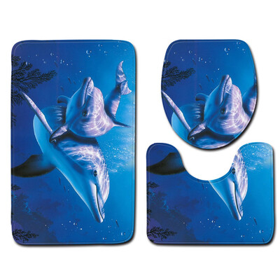

Blue Sea Contour Carpet 3 Piece Rug Set Toilet Covers Non-slip Bathroom Mat