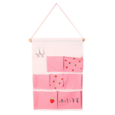 

Cute Cartoon Storage Bags LinenCotton Fabric Over The Door Organizer with 3 Deep Pockets