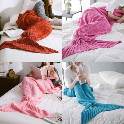 

Soft Handcrafted Knitted Shark Tail Mermaid Blanket Sleeping Bag Air Conditioning Blanket for Kids Adult