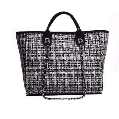 

Fashion Women Color Block Large Capacity Zipper Tote Woolen Cloth Shoulder Bag