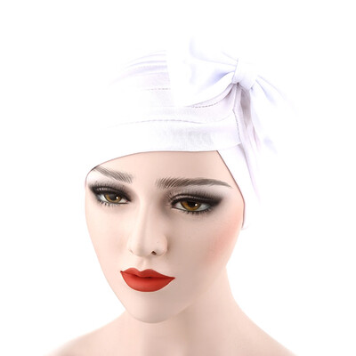 

10 Colors Muslim Women Bowknot Ruffle Turban Hijab Cap Cancer Chemo Hat Stretch Head Scarf