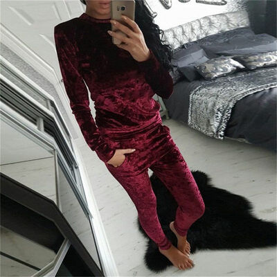 

19 new fashion suit sweater set summer Women Loose Simple Solid Color Round Collar Sweater Casual Slim Pants Two-Piece Suit
