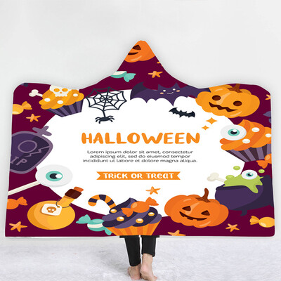 

Halloween Digital Printing Soft Hooded Blanket With Cloak Double Thickened Animated Cartoon Hooded Blanket Halloween Decoration