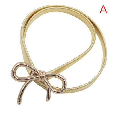 

Hot 2019 Fashion Trend New High Quality Belt Bow Type Buckle Elastic Thin Belt Metal Gold Silver Belt