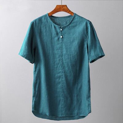 

Toponeto Mens Summer New Style Fashion Pure Cotton And Hemp Short Sleeve Comfortable Top