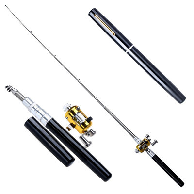 

New Metal Portable Pocket Telescopic Mini Fishing Pole Pen Shape Folded Fishing Rod With Reel Wheel Hot Sale Dropshipping