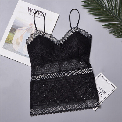 

Sexy Backless Strappy Lace Top Women Contrast Color Floral Embroidery Transparent Lingerie Ladies Camisoles Woman Underwear
